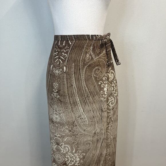 Nygard Collection Skirt size 14 Brown Paisley Sheer Faux Wrap Long Modest Career - Picture 3 of 12